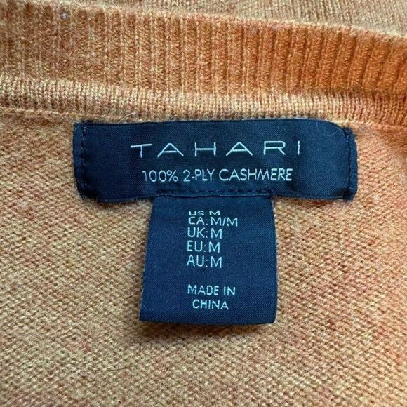 Tahari Womens Mustard Yellow 2-ply 100% Cashmere V Neck Sweater Sz M - Picture 2 of 6